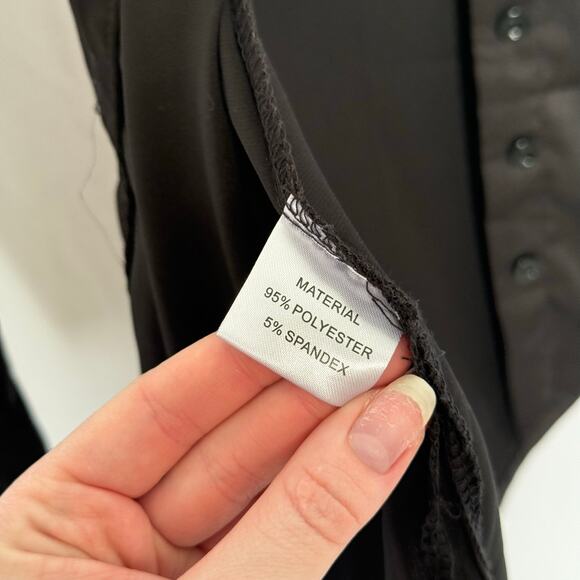 Escalier Black Satin Long Sleeve Button Down, Size Small - Picture 5 of 6